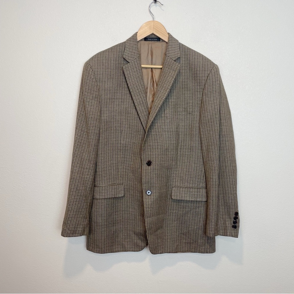 Vintage Lauren Ralph Lauren Silk & Wool Plaid Blazer in Tan Size 42R